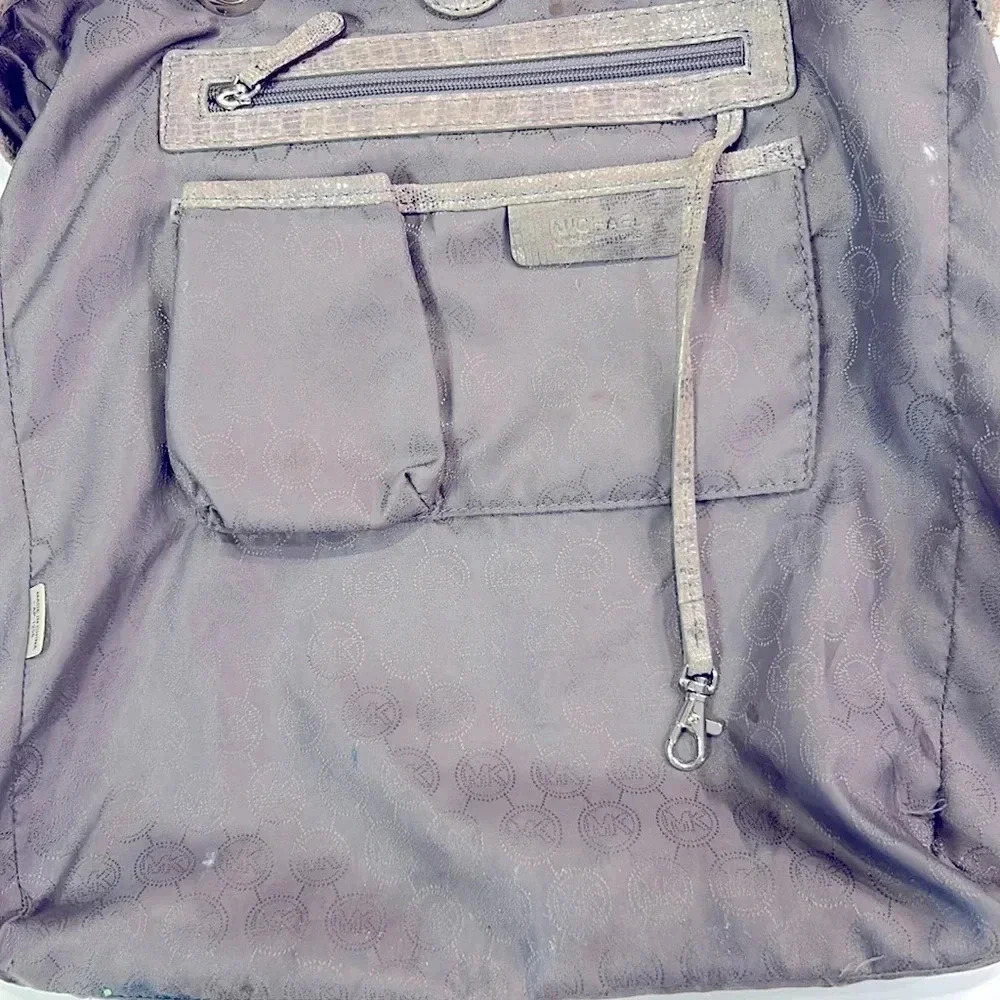 Michael Kors Silver Metallic Snakeprint Shoulder Tote Bag - Picture 6 of 8